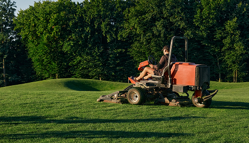 Professional lawn mowing in progress